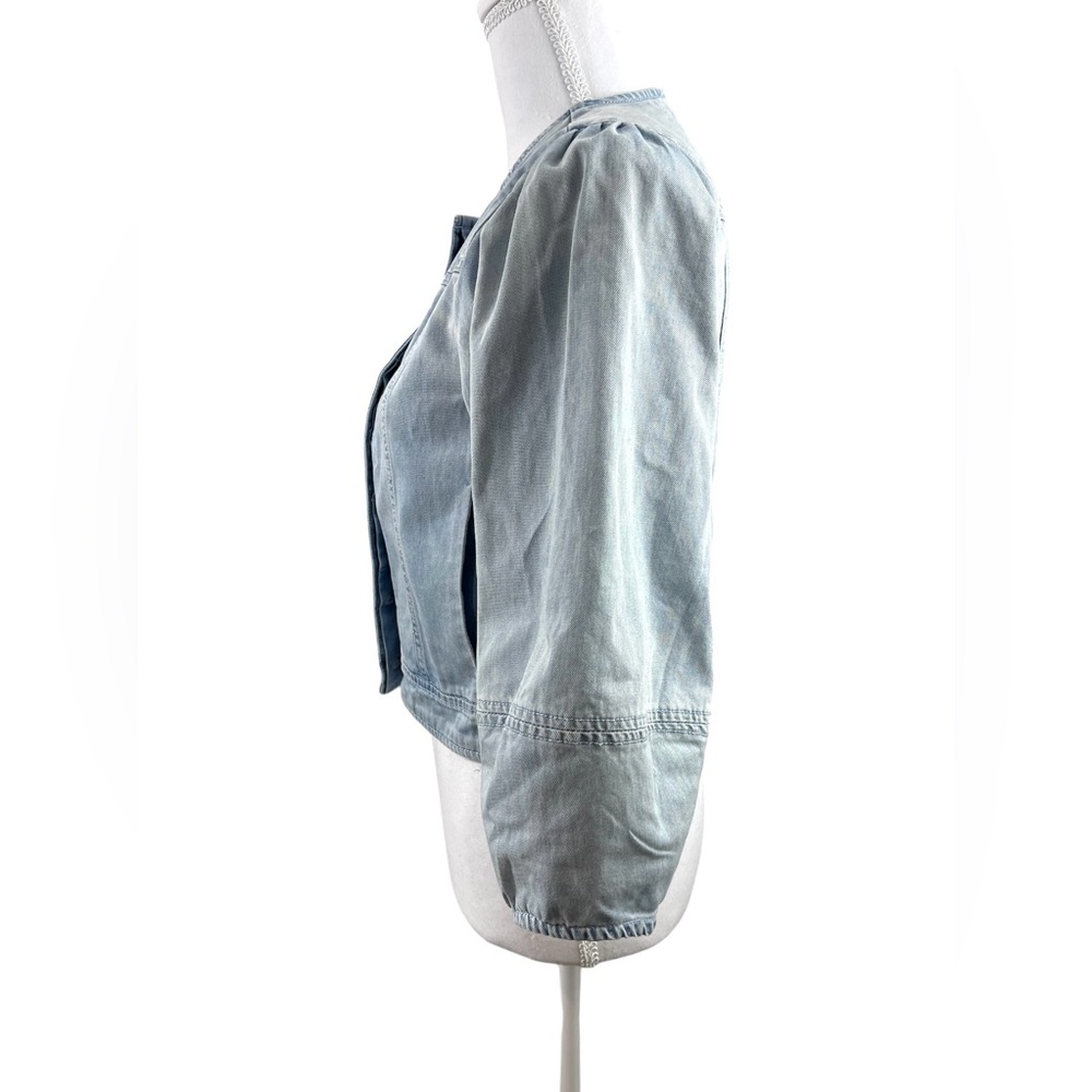Ulla Johnson Light Wash Denim Cotton Jacket Collarless Puff Sleeve Boho Eclectic - Picture 4 of 9